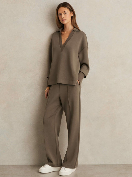 Reiss Featured - Modal-Blend Interlock Wide-Leg Joggers in Khaki Green