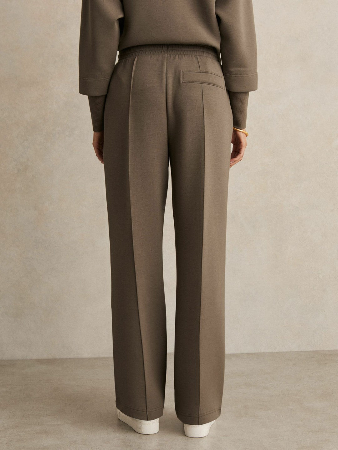 Reiss Featured - Modal-Blend Interlock Wide-Leg Joggers in Khaki Green