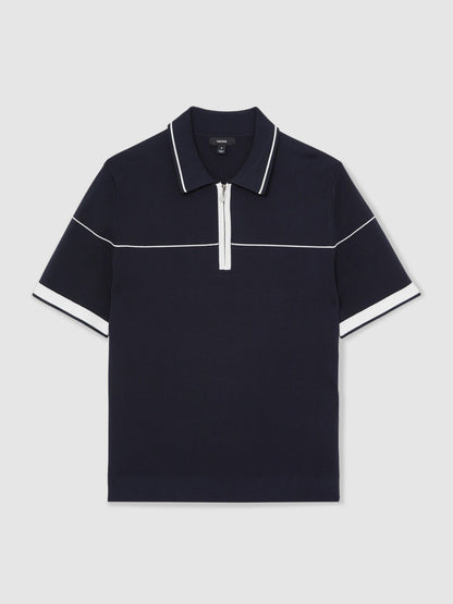 Reiss Best Seller - Half Zip Tipped Polo Shirt in Navy/White