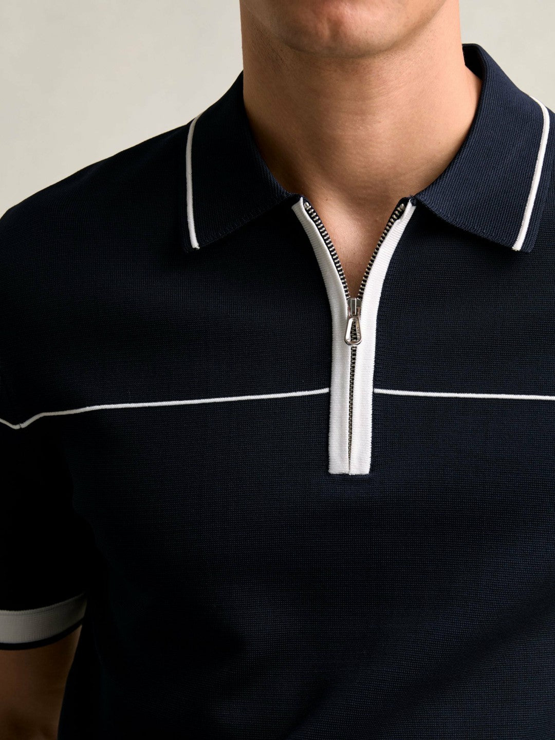 Reiss Best Seller - Half Zip Tipped Polo Shirt in Navy/White