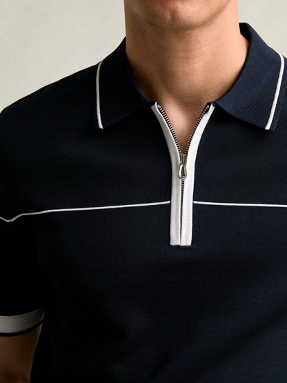 Reiss Best Seller - Half Zip Tipped Polo Shirt in Navy/White