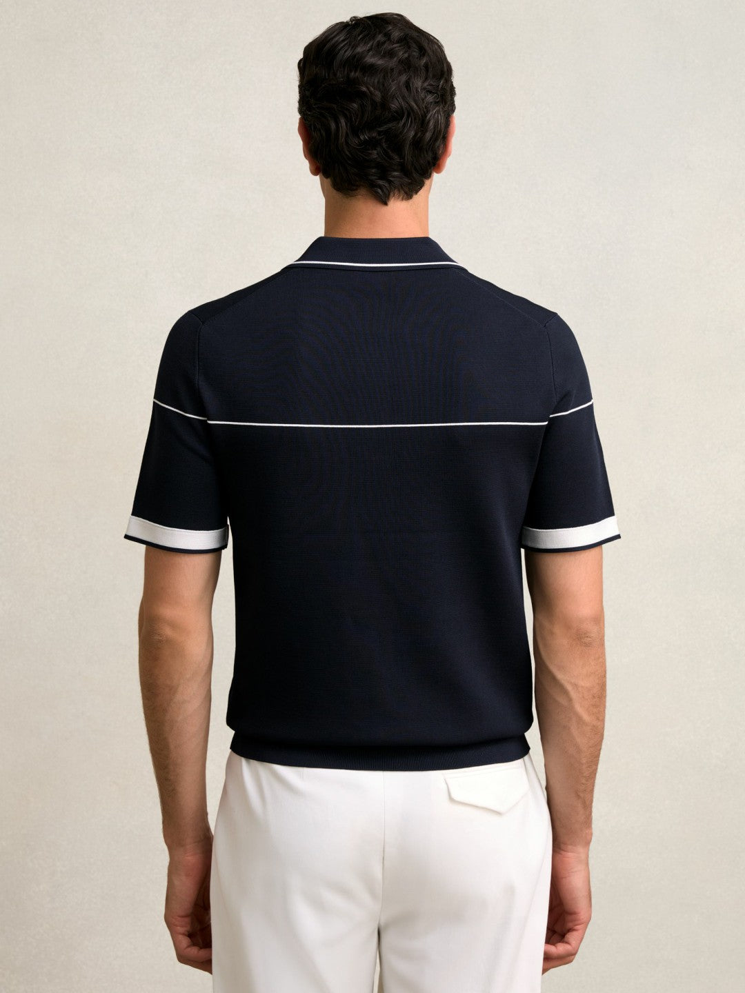 Reiss Best Seller - Half Zip Tipped Polo Shirt in Navy/White