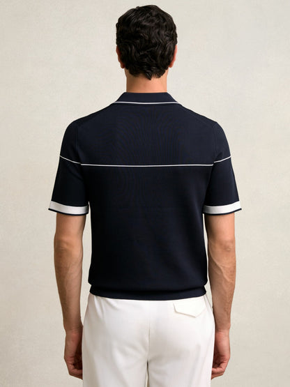 Reiss Best Seller - Half Zip Tipped Polo Shirt in Navy/White