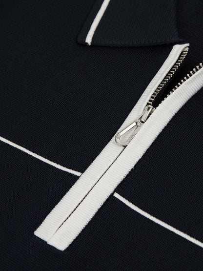 Reiss Best Seller - Half Zip Tipped Polo Shirt in Navy/White