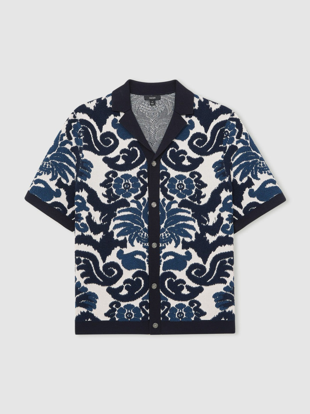 Reiss Offer - Paisley Jacquard Knit Shirt in Navy Blue/White