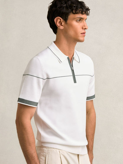 Reiss Sale - Half Zip Tipped Polo Shirt in White/Green