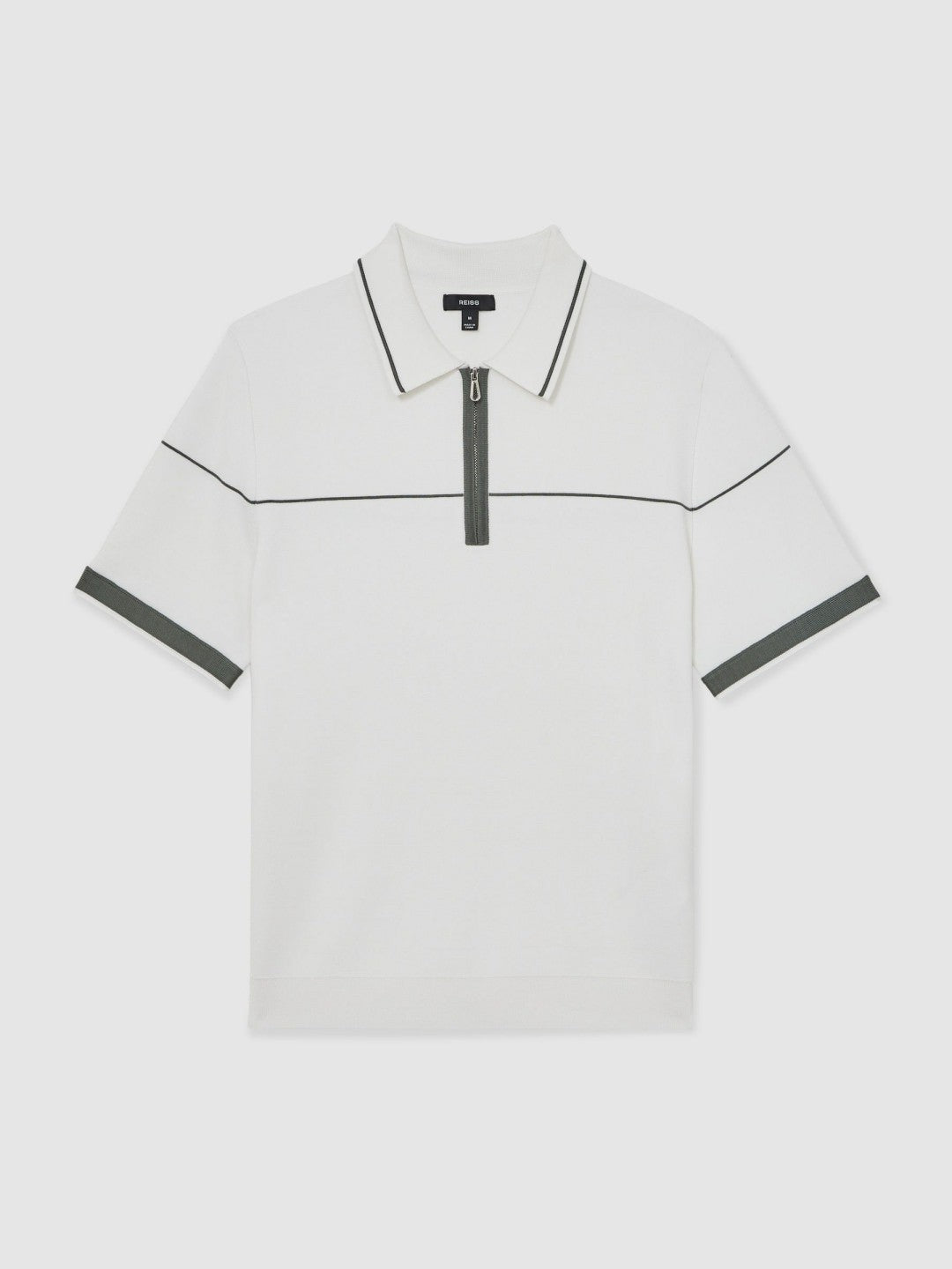 Reiss Sale - Half Zip Tipped Polo Shirt in White/Green