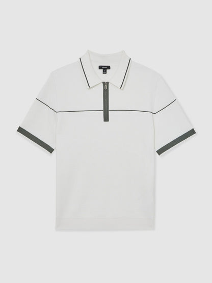 Reiss Sale - Half Zip Tipped Polo Shirt in White/Green