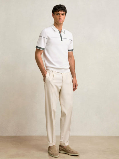 Reiss Sale - Half Zip Tipped Polo Shirt in White/Green