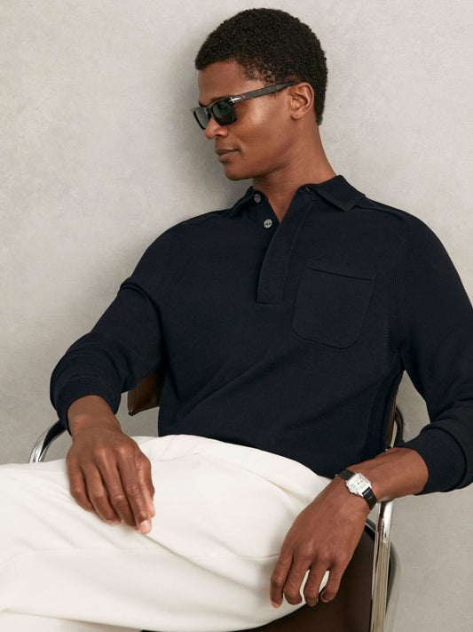 Reiss Offer - Cotton Concealed Placket Polo Shirt in Navy
