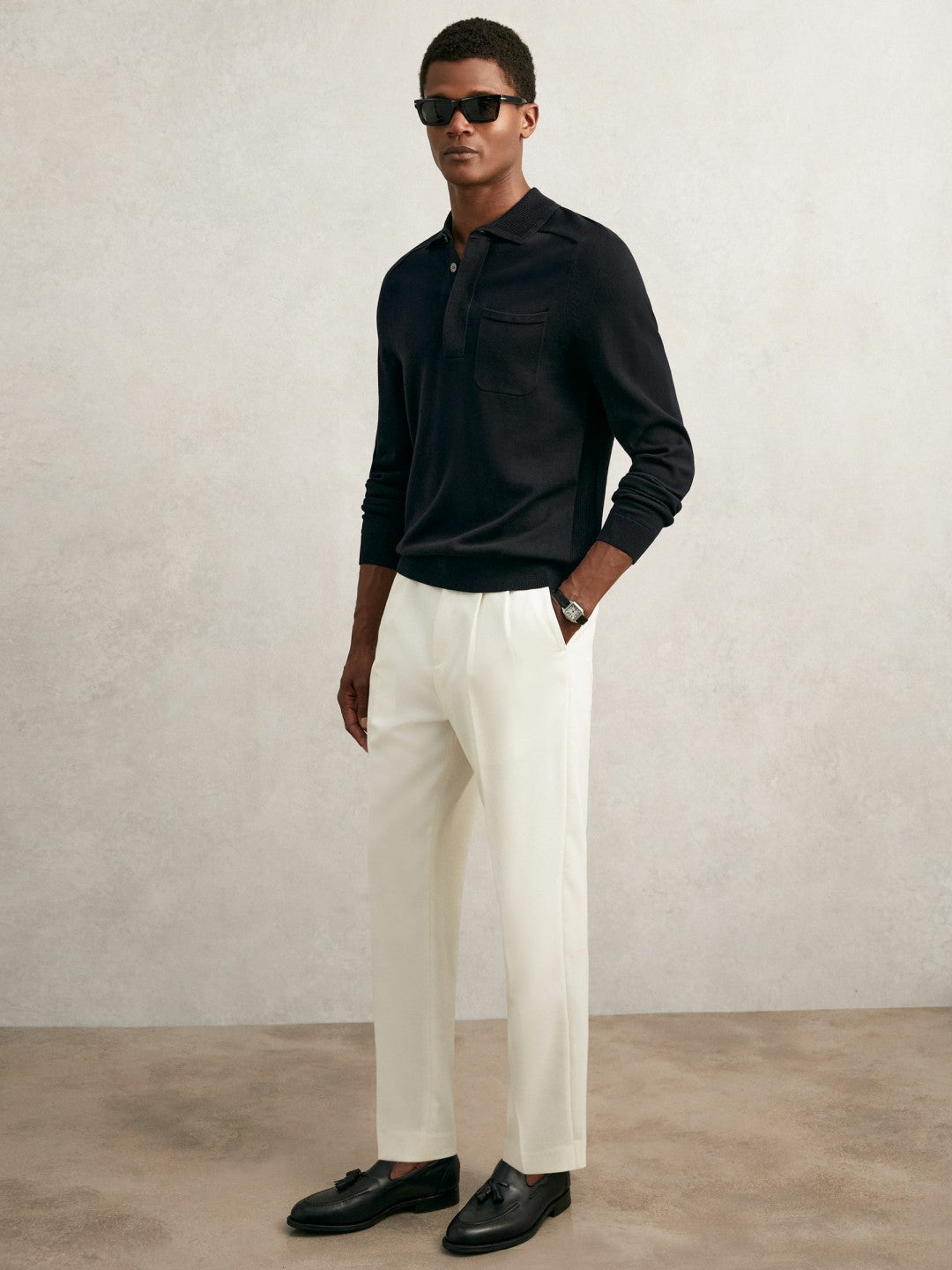 Reiss Offer - Cotton Concealed Placket Polo Shirt in Navy