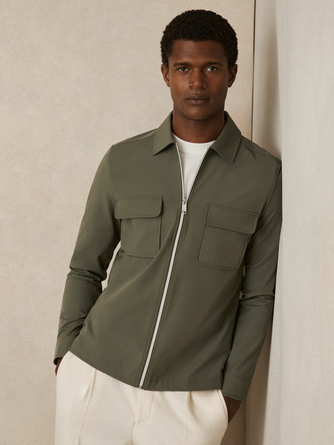 Reiss Affordable - Technical Zip-Through Overshirt in Green