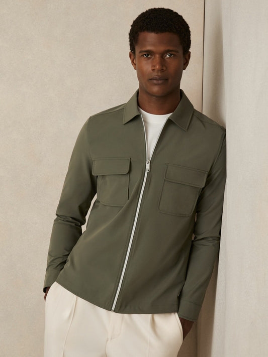 Reiss Affordable - Technical Zip-Through Overshirt in Green