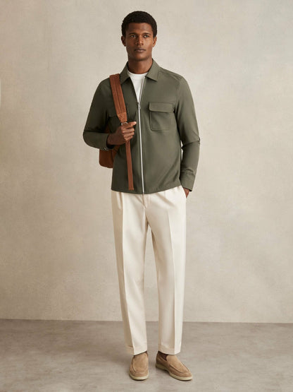 Reiss Affordable - Technical Zip-Through Overshirt in Green