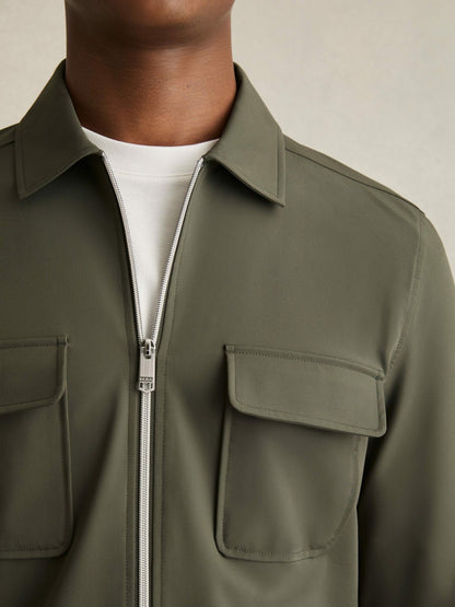 Reiss Affordable - Technical Zip-Through Overshirt in Green