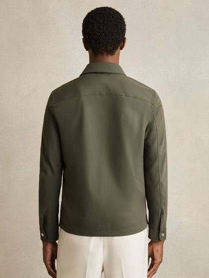 Reiss Affordable - Technical Zip-Through Overshirt in Green