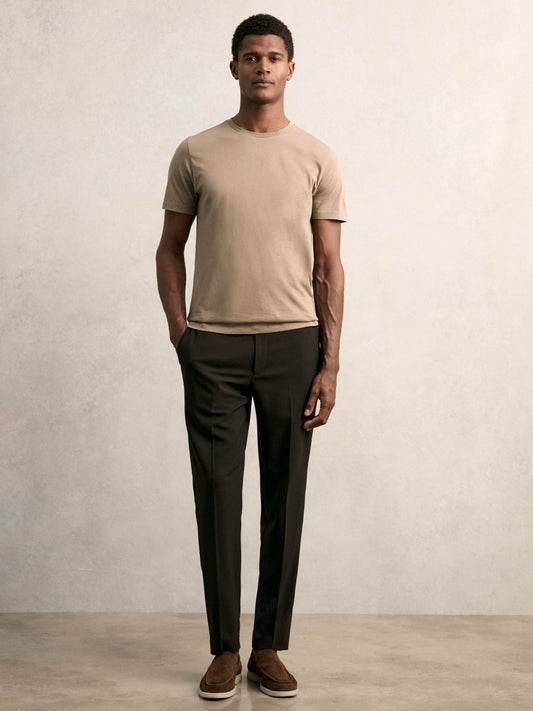 Reiss Best Seller - Cotton Crew Neck T-Shirt in Light Taupe Brown