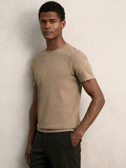 Reiss Best Seller - Cotton Crew Neck T-Shirt in Light Taupe Brown