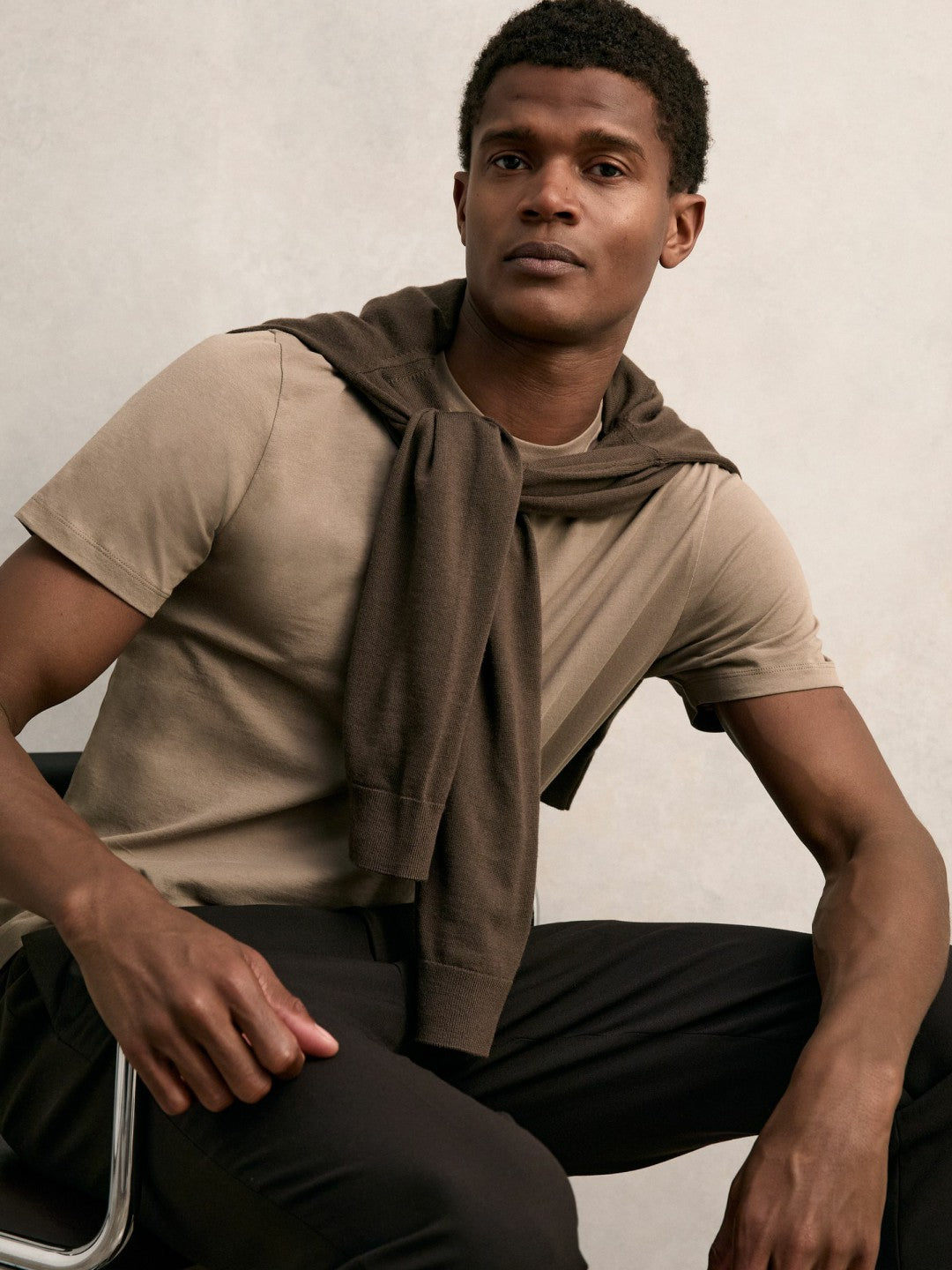 Reiss Best Seller - Cotton Crew Neck T-Shirt in Light Taupe Brown