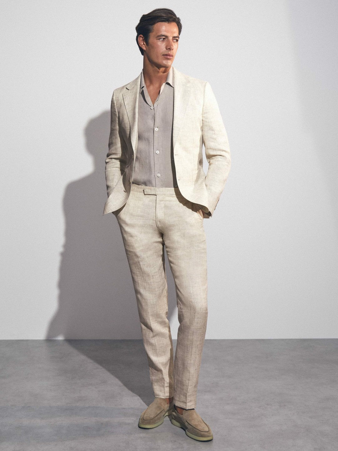 Reiss Offer - Linen-Cotton Slim-Fit Suit Trousers in Stone