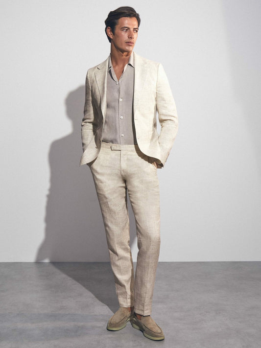 Reiss Offer - Linen-Cotton Slim-Fit Suit Trousers in Stone