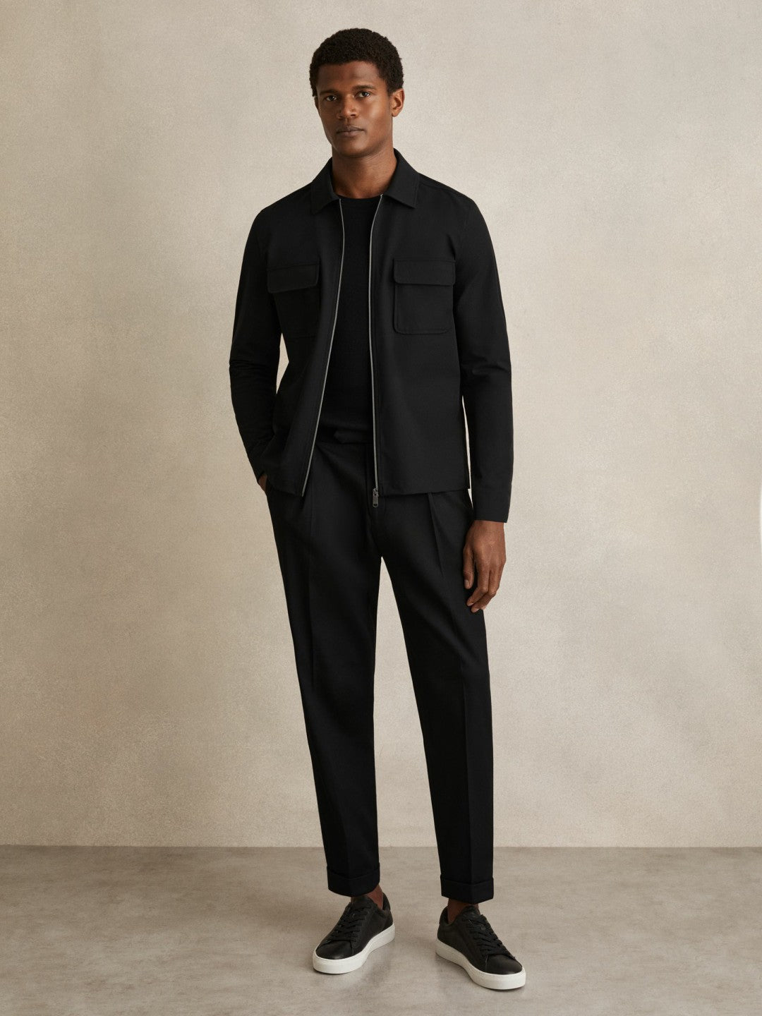 Reiss Offer - Technical Zip-Through Overshirt in Black