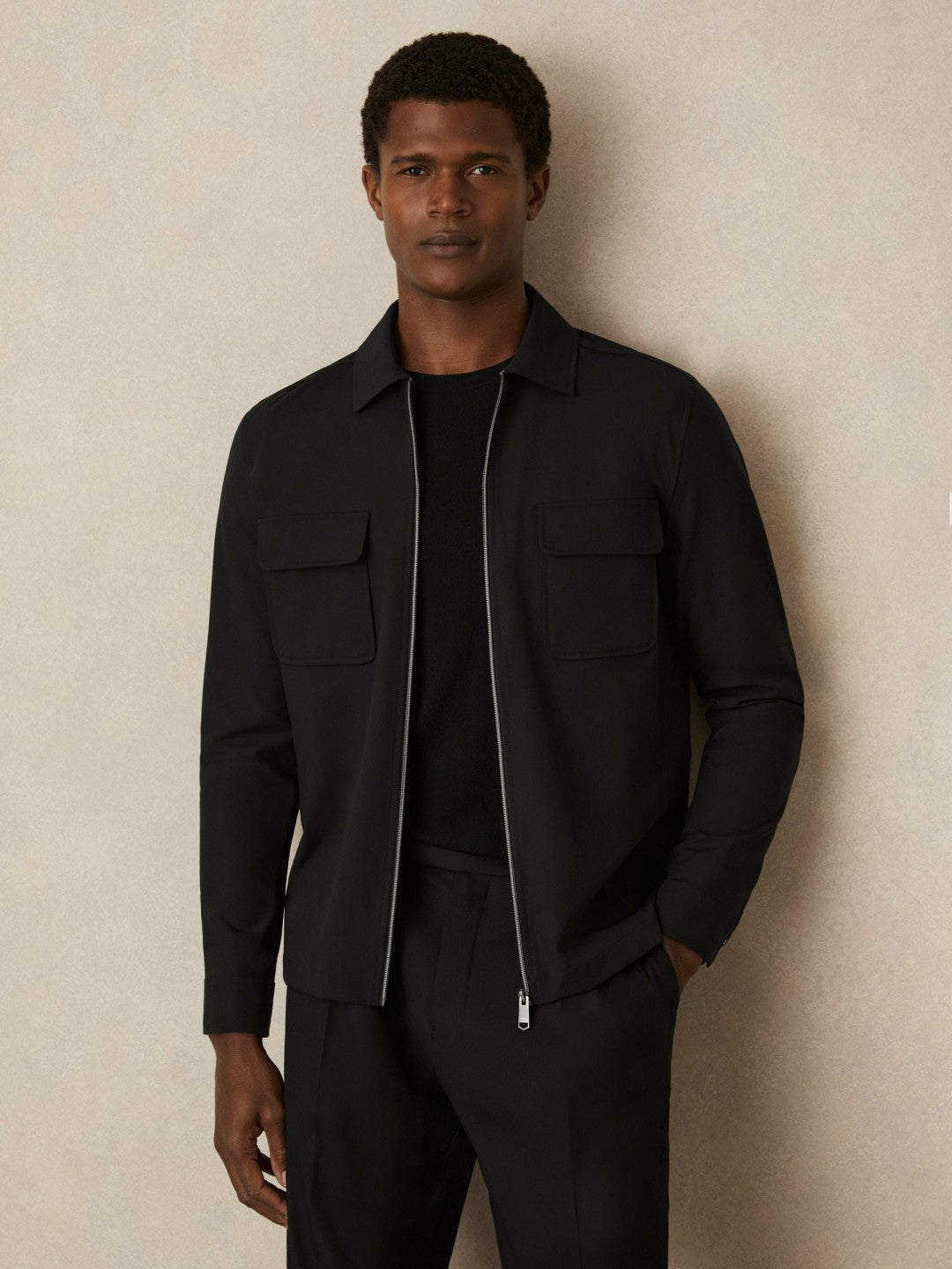 Reiss Offer - Technical Zip-Through Overshirt in Black