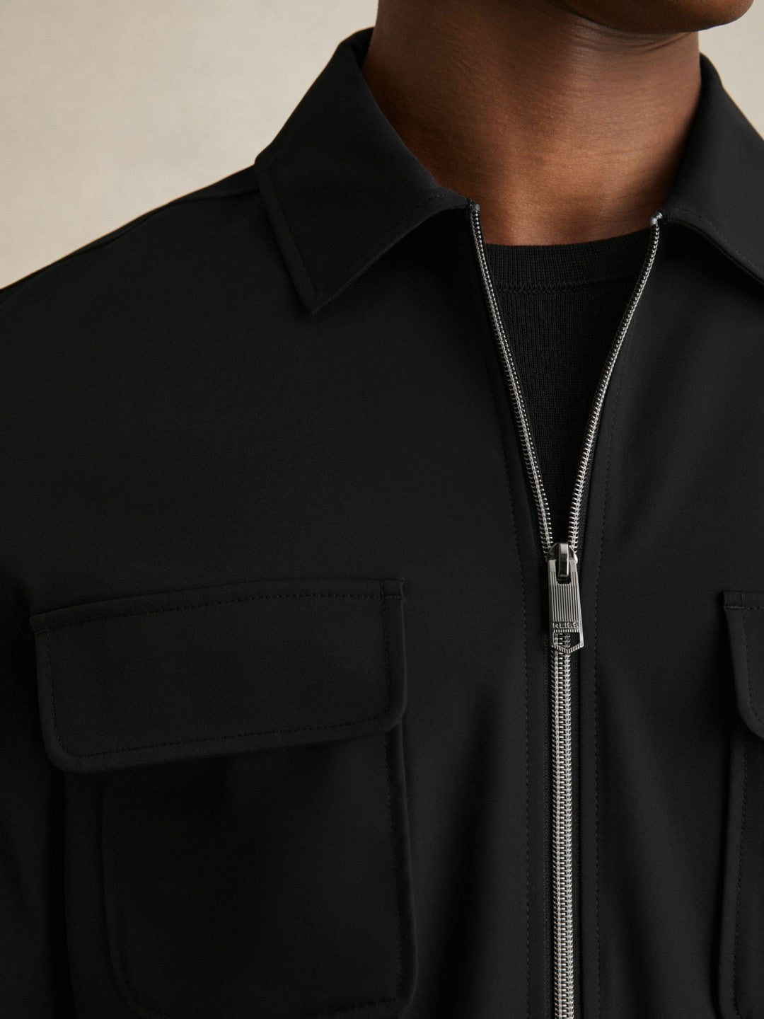 Reiss Offer - Technical Zip-Through Overshirt in Black