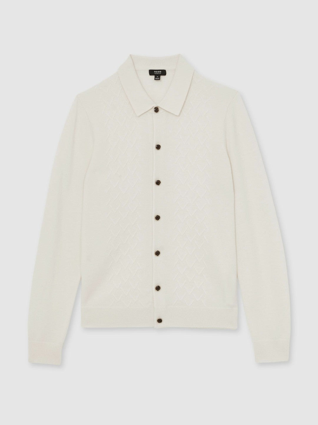 Reiss Offer - Wool V-Stitch Button-Through Cardigan in Off White