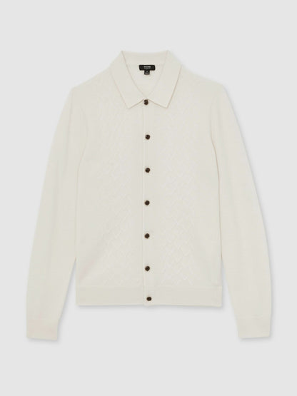 Reiss Offer - Wool V-Stitch Button-Through Cardigan in Off White