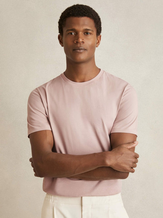 Reiss Sale - Cotton Crew Neck T-Shirt in Soft Pink