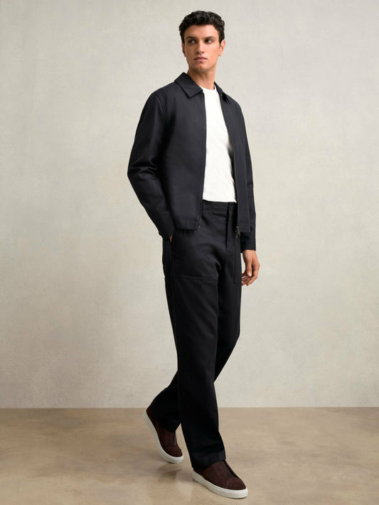 Reiss Affordable - Lyocell-Cotton Zip-Through Twill Jacket in Navy