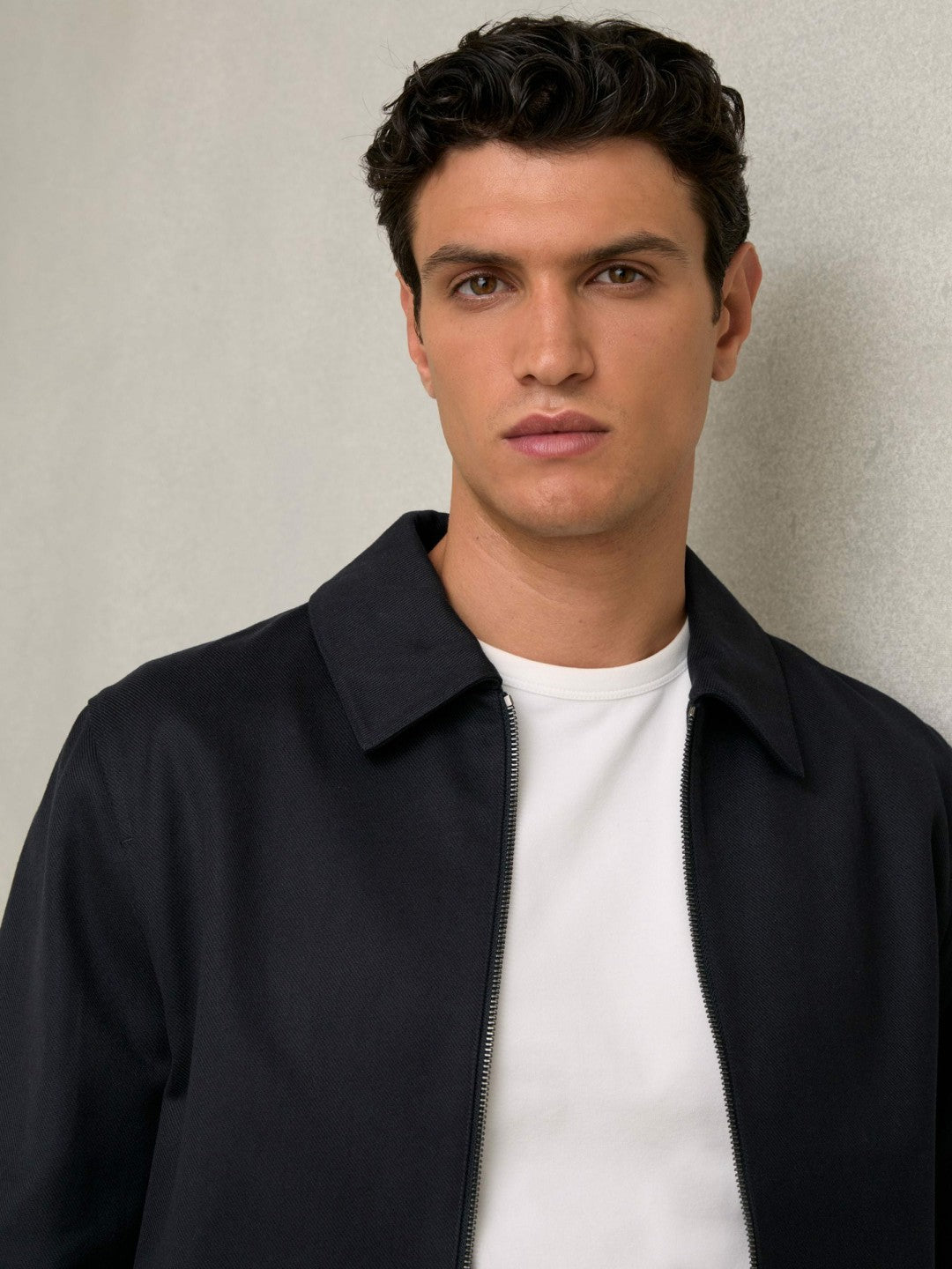 Reiss Affordable - Lyocell-Cotton Zip-Through Twill Jacket in Navy