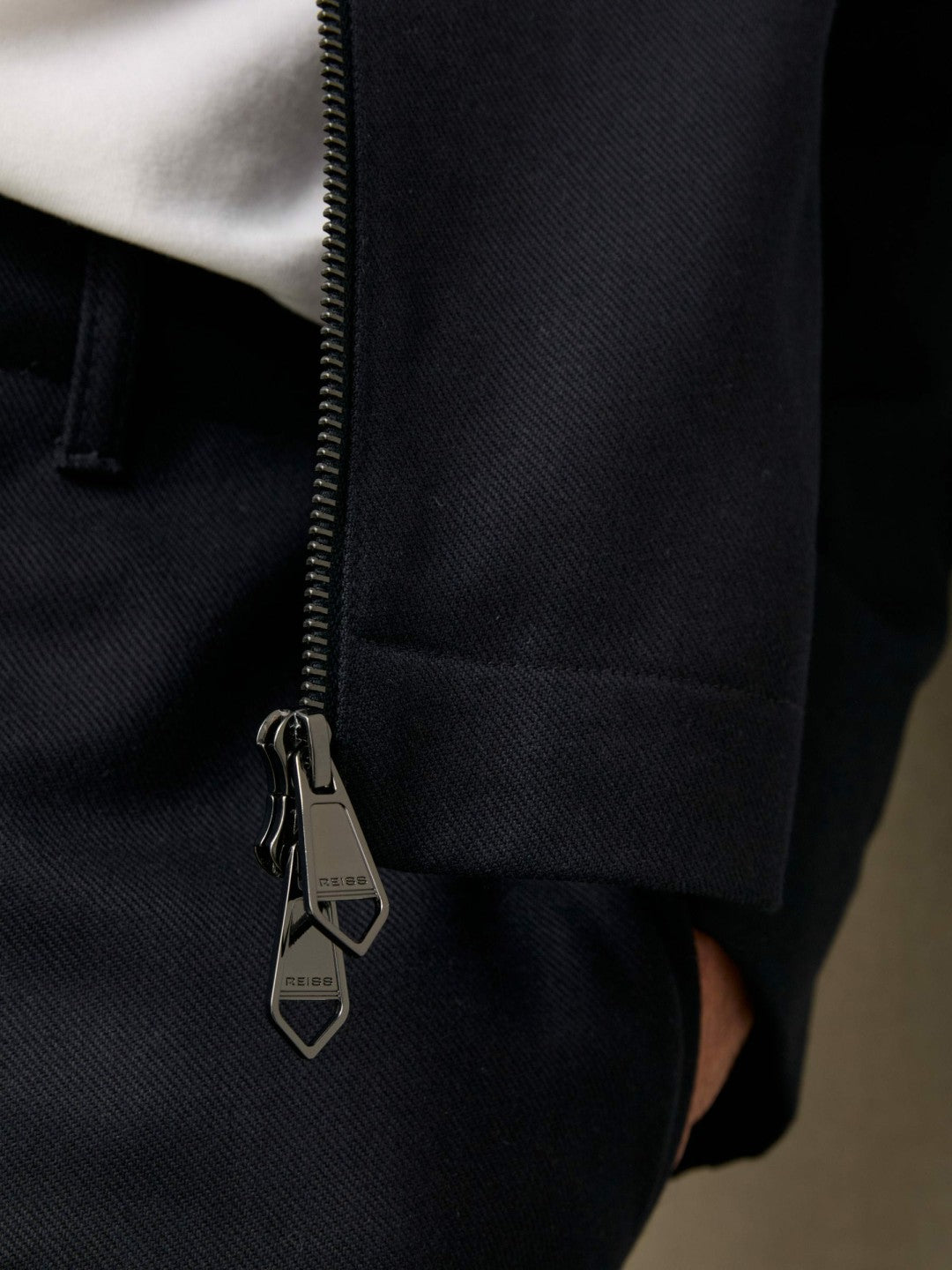 Reiss Affordable - Lyocell-Cotton Zip-Through Twill Jacket in Navy