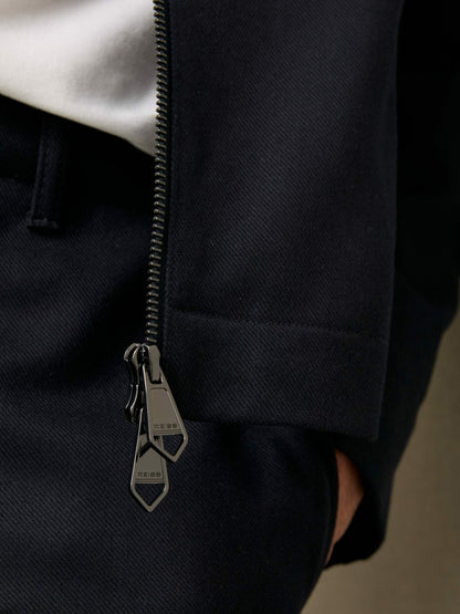 Reiss Affordable - Lyocell-Cotton Zip-Through Twill Jacket in Navy