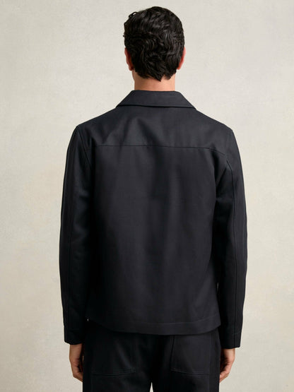 Reiss Affordable - Lyocell-Cotton Zip-Through Twill Jacket in Navy