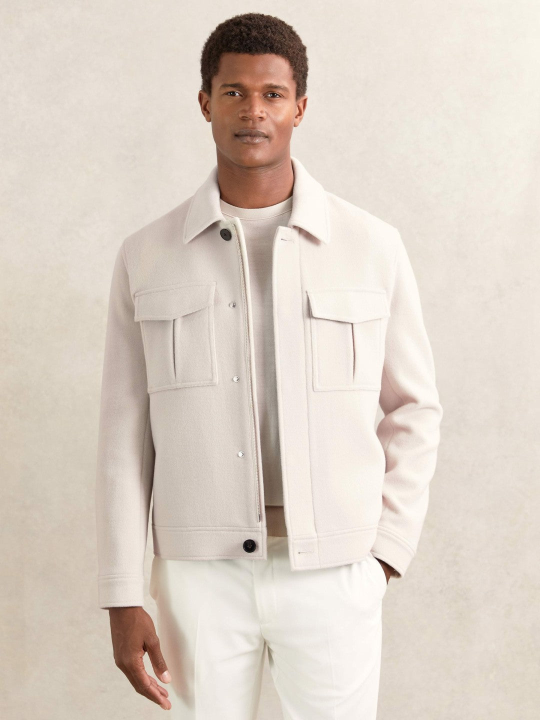 Reiss Featured - Wool Blend Twin Pocket Zipped Jacket in Ivory