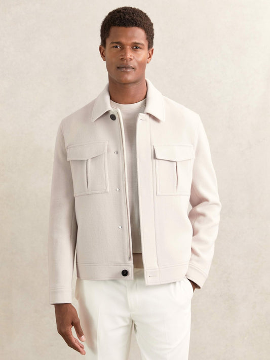 Reiss Featured - Wool Blend Twin Pocket Zipped Jacket in Ivory
