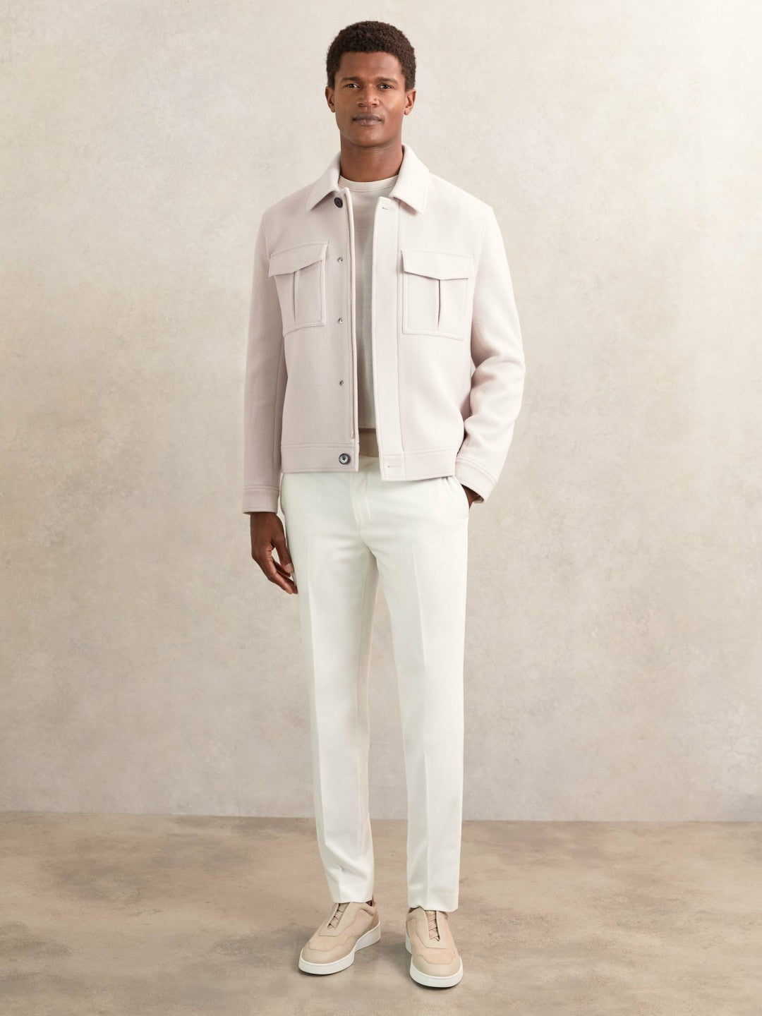 Reiss Featured - Wool Blend Twin Pocket Zipped Jacket in Ivory