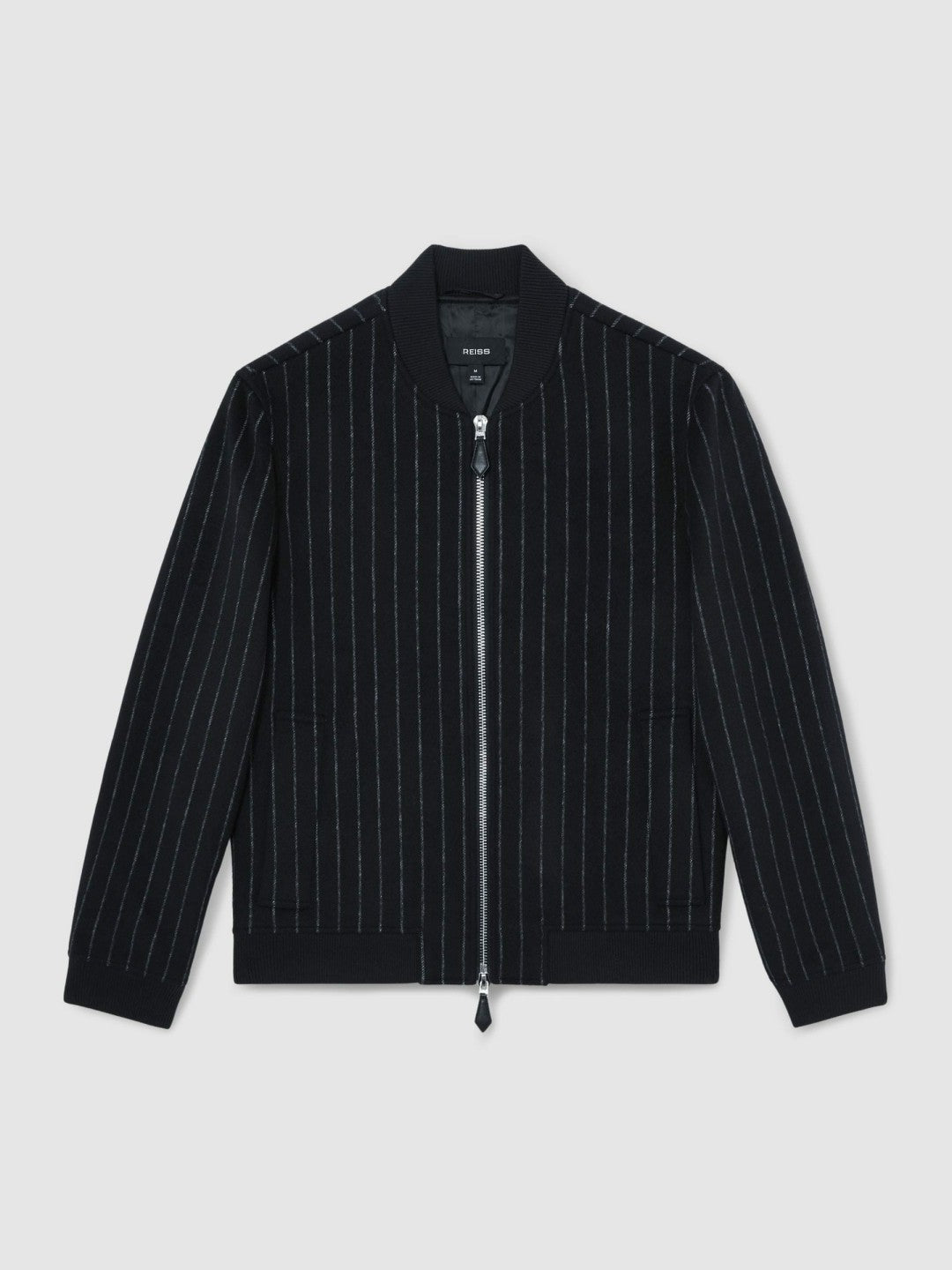 Reiss Affordable - Wool-Blend Chalk-Stripe Bomber Jacket in Navy