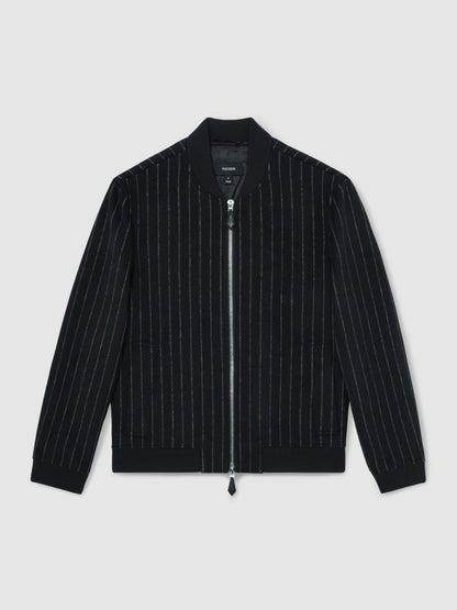 Reiss Affordable - Wool-Blend Chalk-Stripe Bomber Jacket in Navy