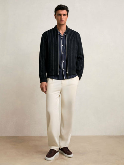 Reiss Affordable - Wool-Blend Chalk-Stripe Bomber Jacket in Navy