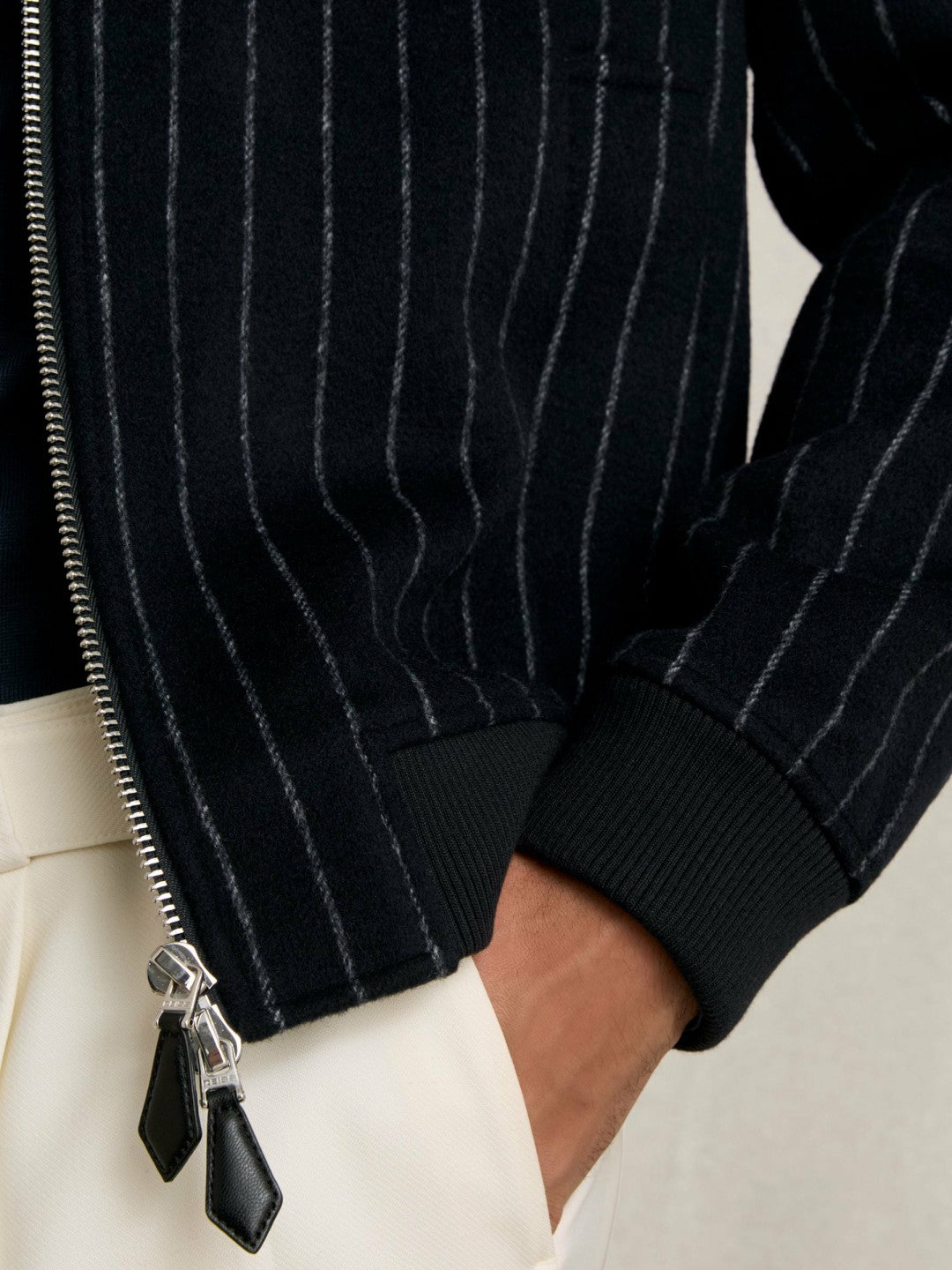 Reiss Affordable - Wool-Blend Chalk-Stripe Bomber Jacket in Navy