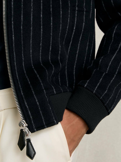 Reiss Affordable - Wool-Blend Chalk-Stripe Bomber Jacket in Navy