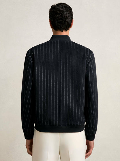 Reiss Affordable - Wool-Blend Chalk-Stripe Bomber Jacket in Navy