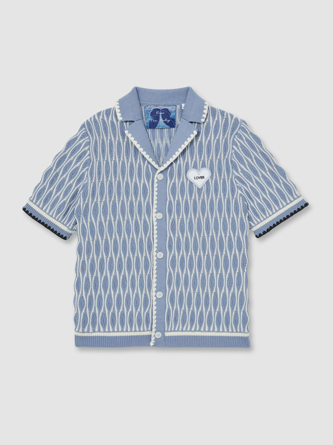 Reiss Affordable - Tom Daley Wave-Knit Shirt in Soft Blue/White