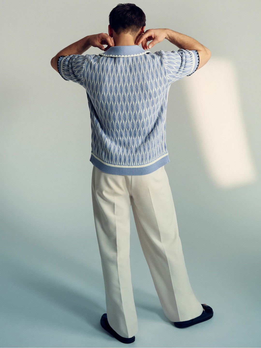 Reiss Affordable - Tom Daley Wave-Knit Shirt in Soft Blue/White