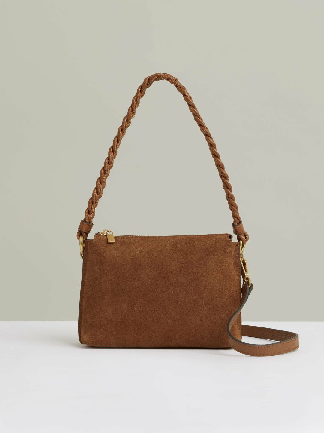Reiss Offer - Suede Plaited-Strap Cross-Body Bag in Tan