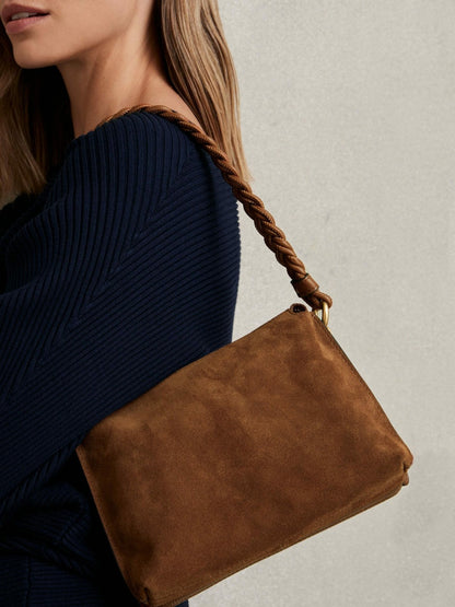 Reiss Offer - Suede Plaited-Strap Cross-Body Bag in Tan