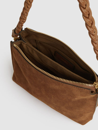 Reiss Offer - Suede Plaited-Strap Cross-Body Bag in Tan